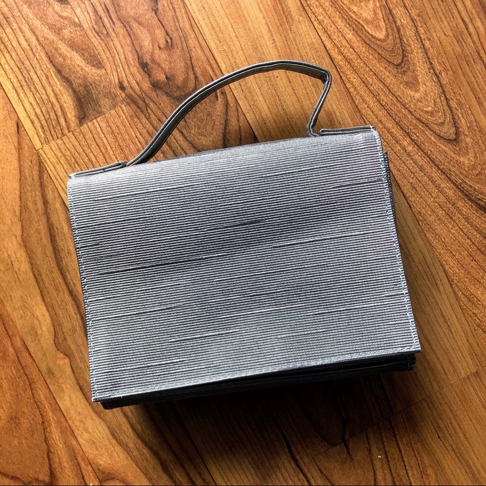 Lancome Silver Makeup / Cosmetics Bag w/ Mirrored Insert